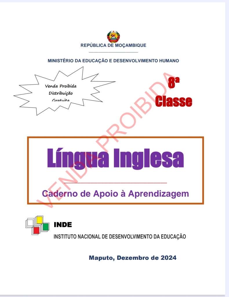 Capa do livro Caderno de Apoio de Inglês 8ª Classe (Edição 2024)
