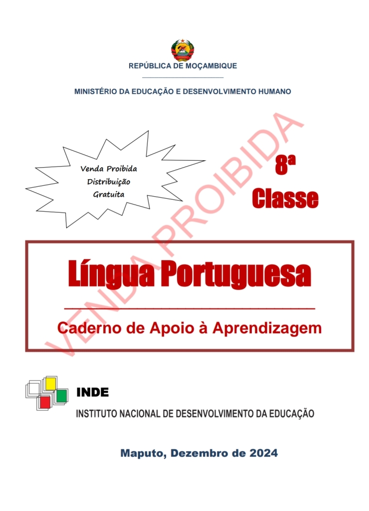 Capa do livro Caderno de Apoio de Português da 8ª Classe (Edição 2024)