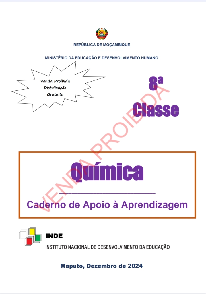 Capa do livro Caderno de Apoio de Química da 8ª Classe