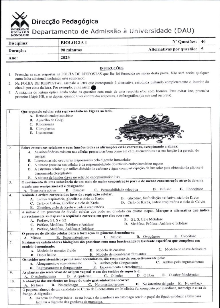 Biologia 1 UEM 2025 (Enunciado e Resolução)