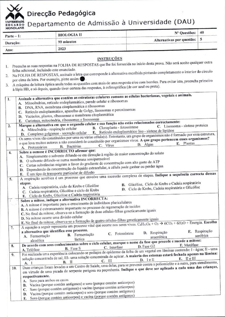 Biologia 3 UEM 2023 (Enunciado e Resolução)