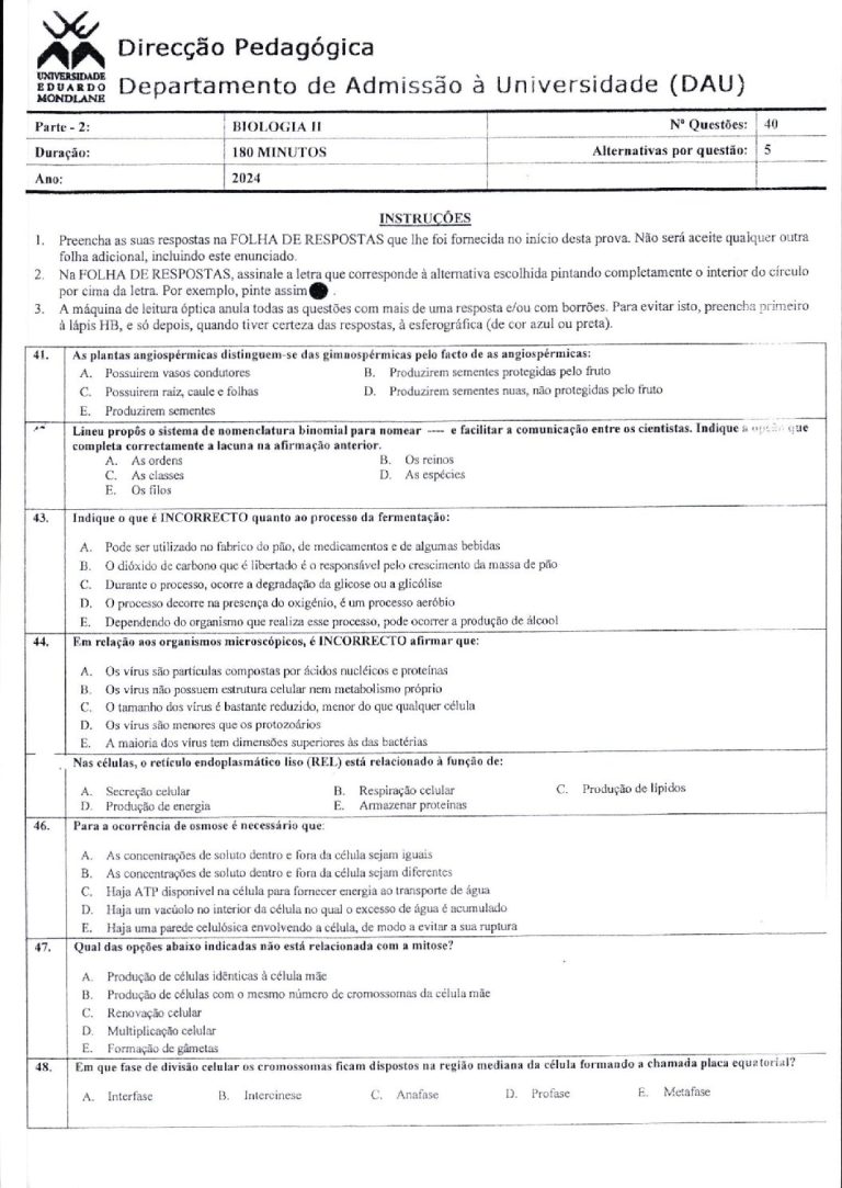 Biologia 3 UEM 2024 (Enunciado e Resolução)