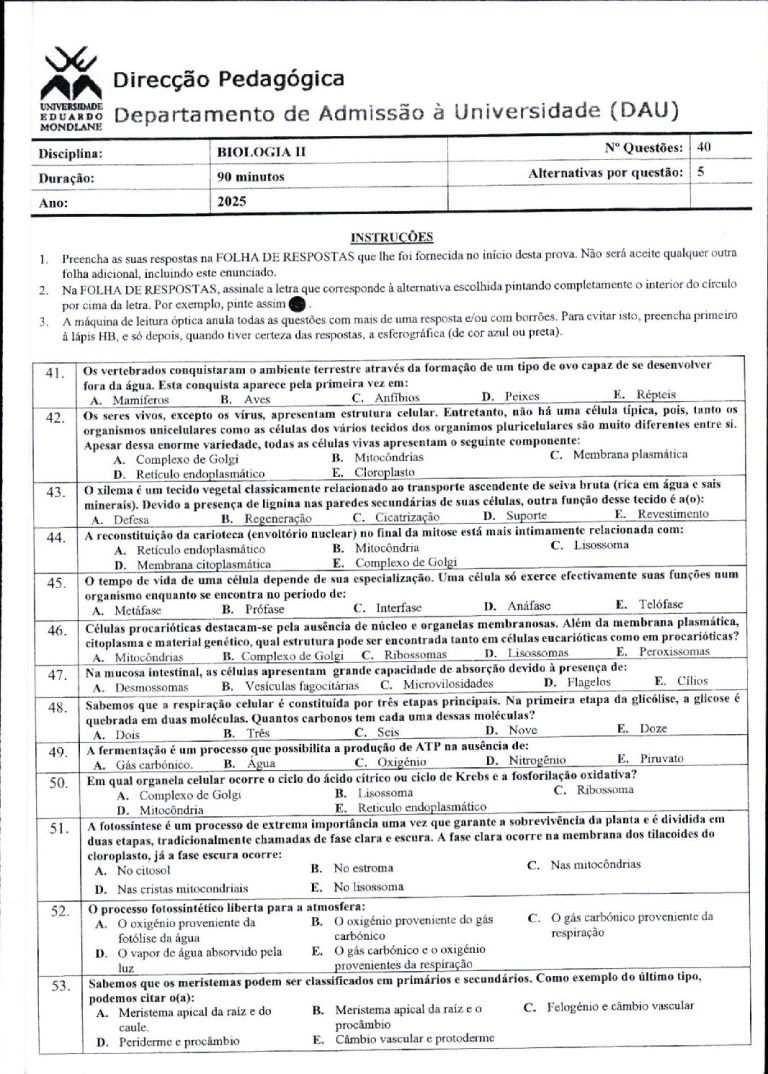 Biologia 2 UEM 2025 (Enunciado e Resolução)