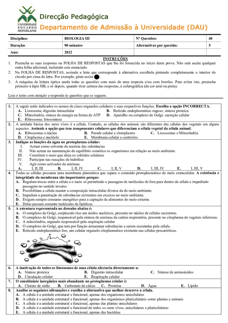 Biologia 3 UEM 2022 (Enunciado e Resolução)