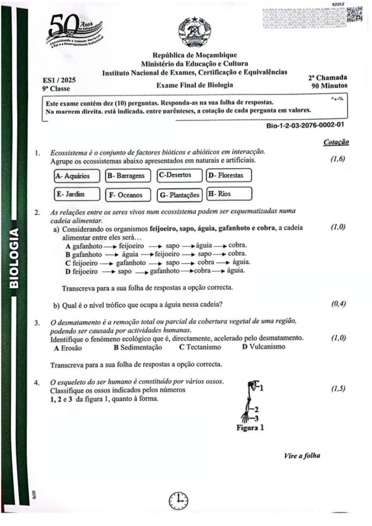 Capa de Biologia 9ª Classe 2025 – 2ª Chamada
