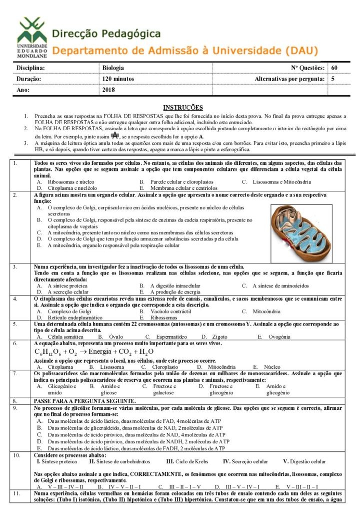 Capa de Biologia UEM 2018 (Enunciado e Resolução)