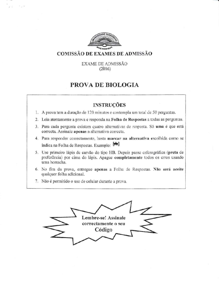Biologia UP 2016 (Enunciado)