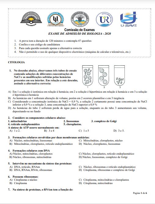 Biologia UP 2020 (Enunciado)