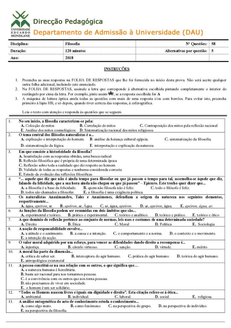 Filosofia UEM 2018 (Enunciado)