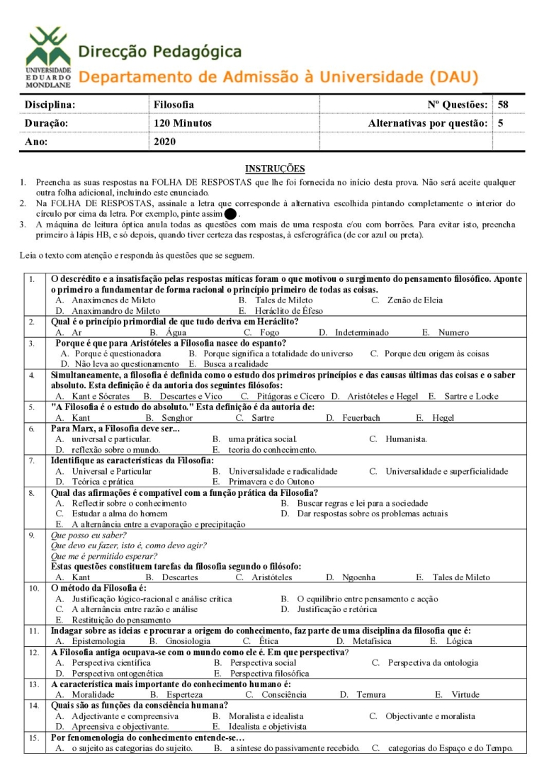 Filosofia UEM 2020 (Enunciado)