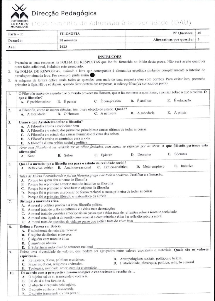 Capa de Filosofia UEM 2023 (Enunciado)