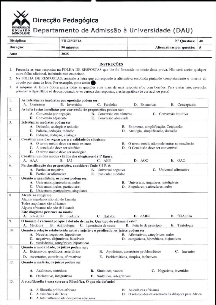 Capa de Filosofia UEM 2025 (Enunciado)