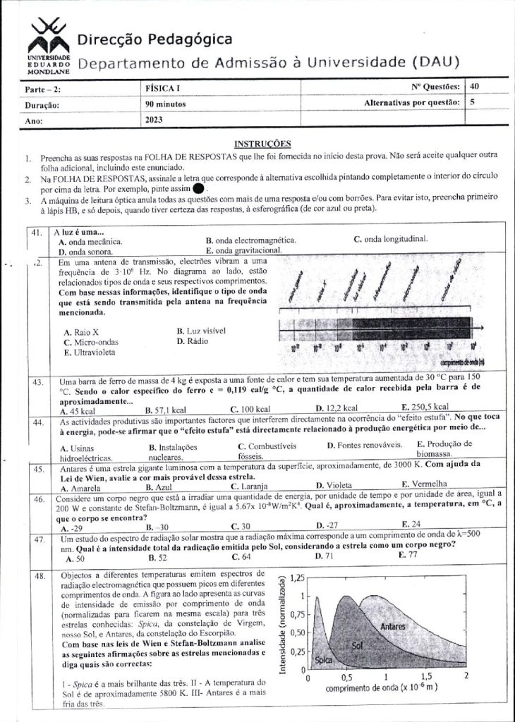 Capa de Física 1 UEM 2023 (Enunciado e Resolução)