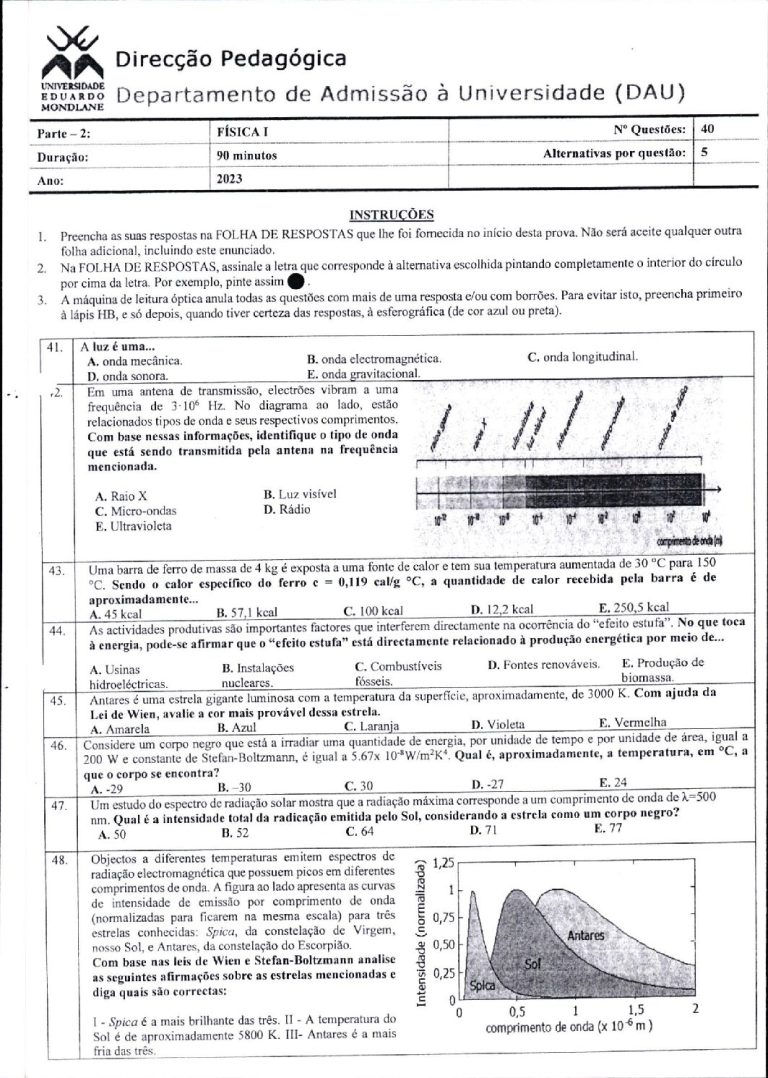 Física 1 UEM 2023 (Enunciado e Resolução)