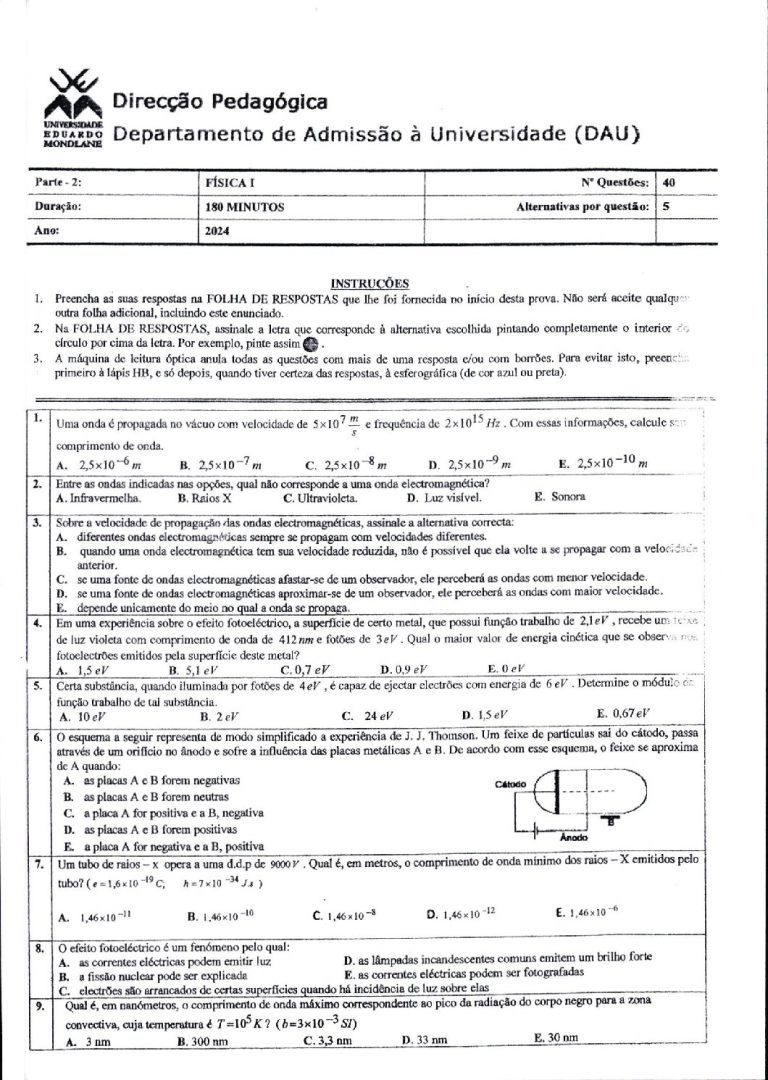 Física 1 UEM 2024 (Enunciado e Resolução)