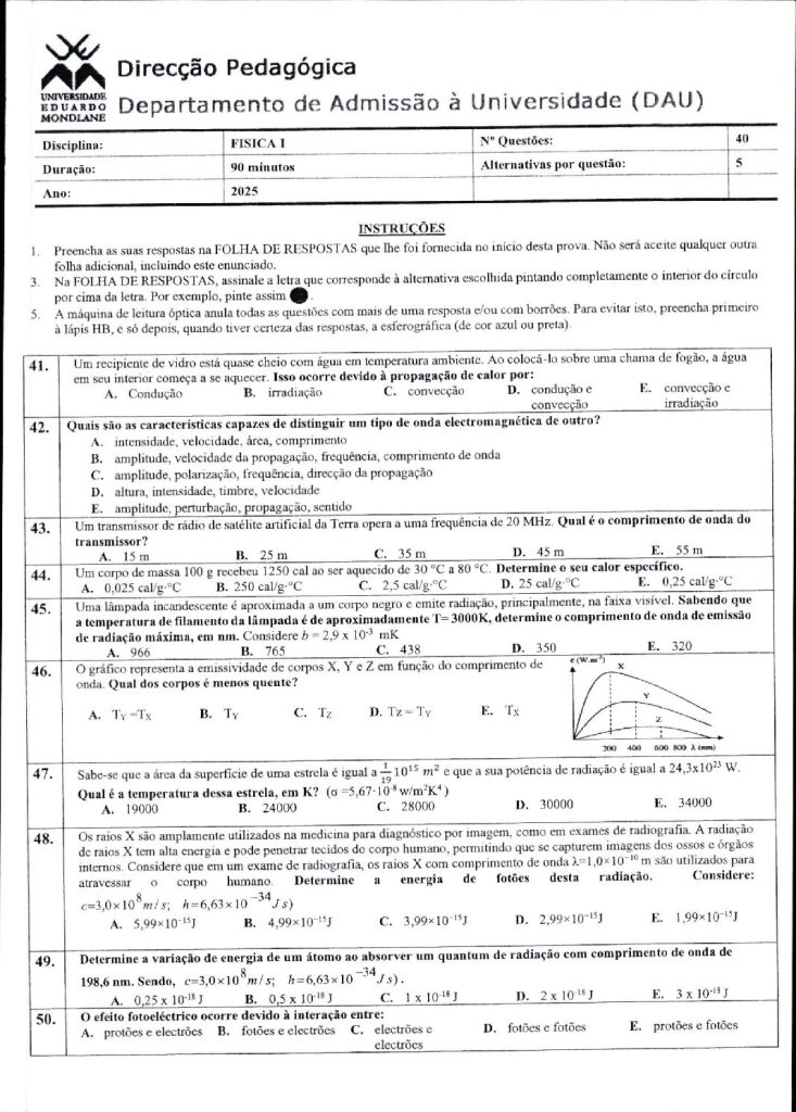 Capa de Física 1 UEM 2025 (Enunciado e Resolução)