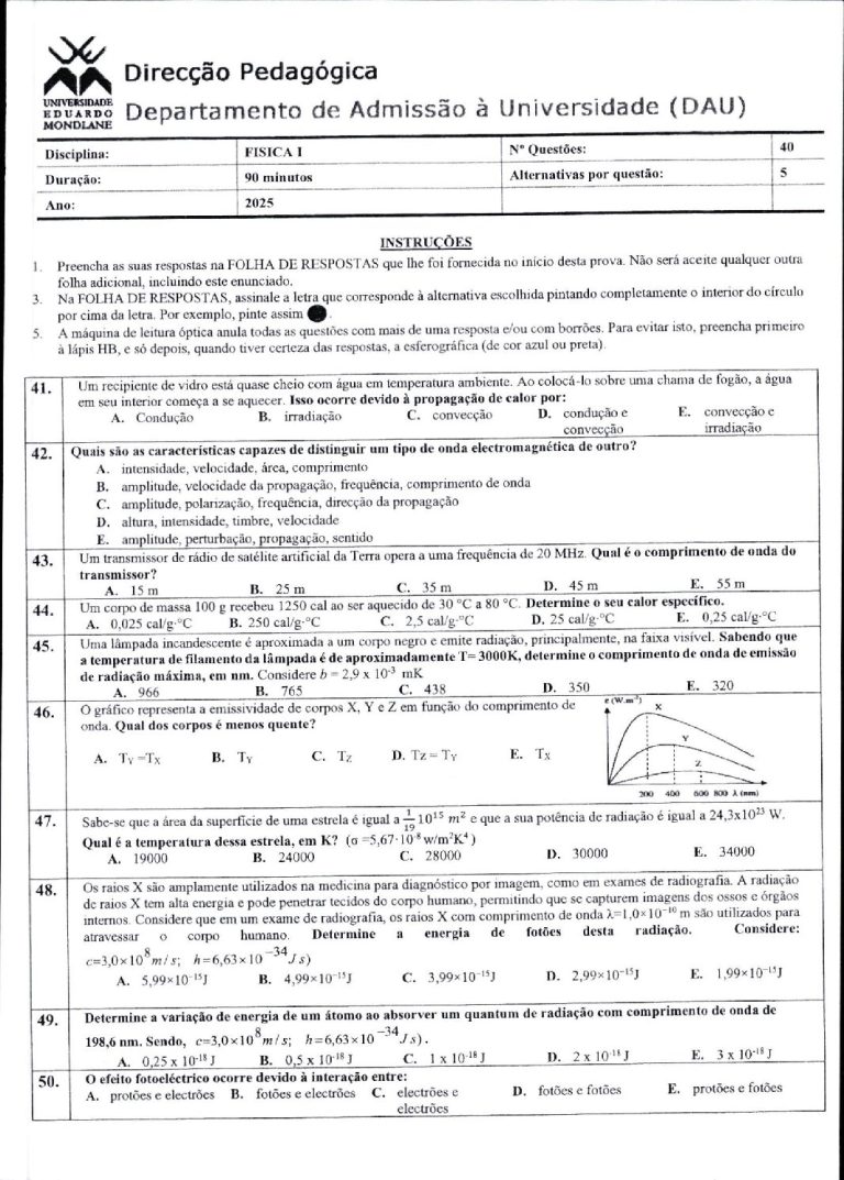 Física 1 UEM 2025 (Enunciado e Resolução)