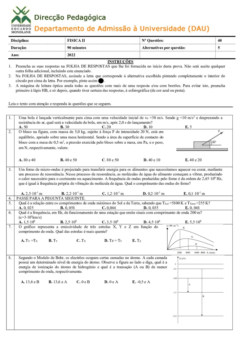 Física 2 UEM 2022 (Enunciado e Resolução)