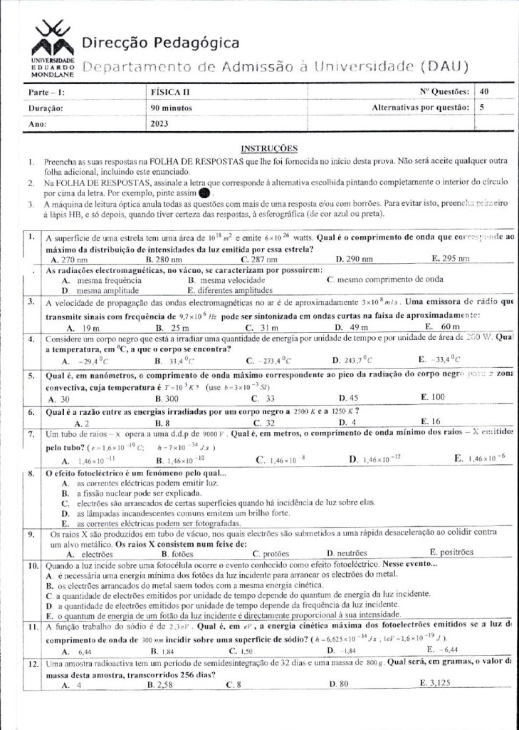 Capa de Física 2 UEM 2023 (Enunciado e Resolução)