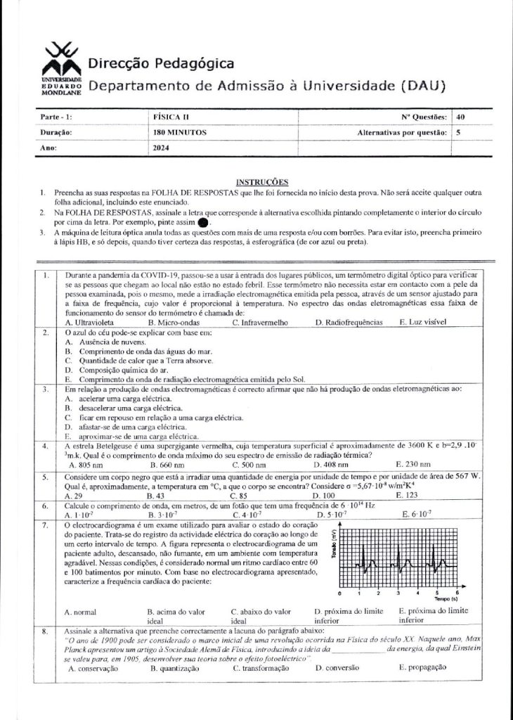 Capa de Física 2 UEM 2024 (Enunciado e Resolução)