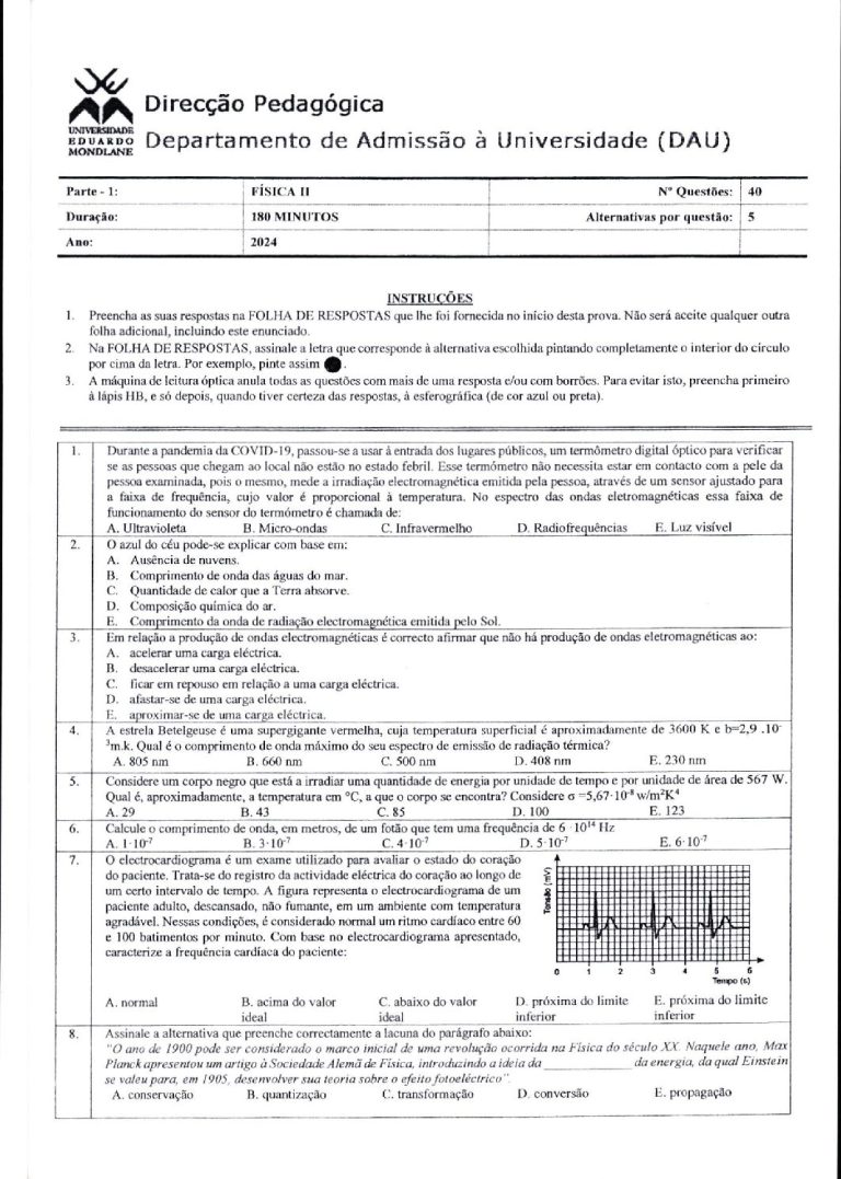 Física 2 UEM 2024 (Enunciado e Resolução)