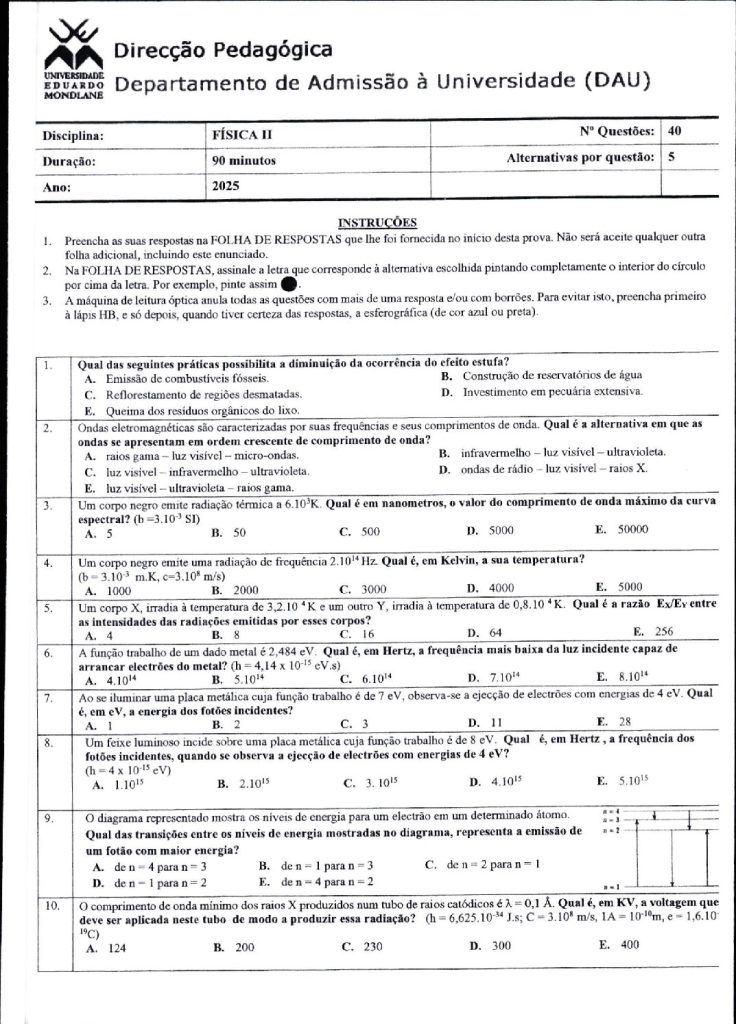 Capa de Física 2 UEM 2025 (Enunciado e Resolução)