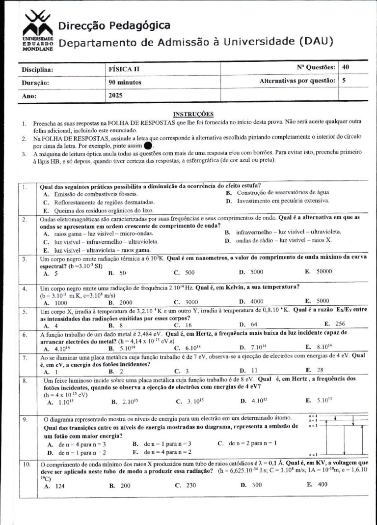 Física 2 UEM 2025 (Enunciado e Resolução)