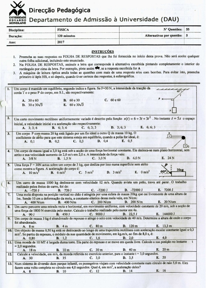 Física UEM 2017 (Enunciado)