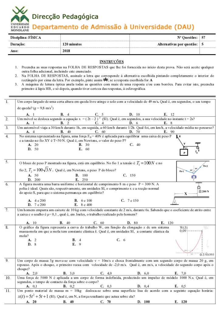 Capa de Física UEM 2018 (Enunciado e Resolução)