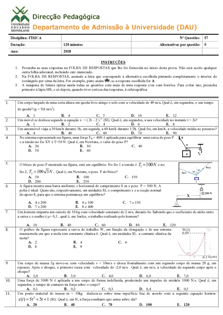 Física UEM 2018 (Enunciado e Resolução)