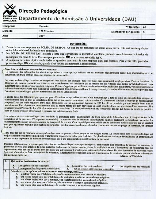 Francês UEM 2017 (Enunciado)