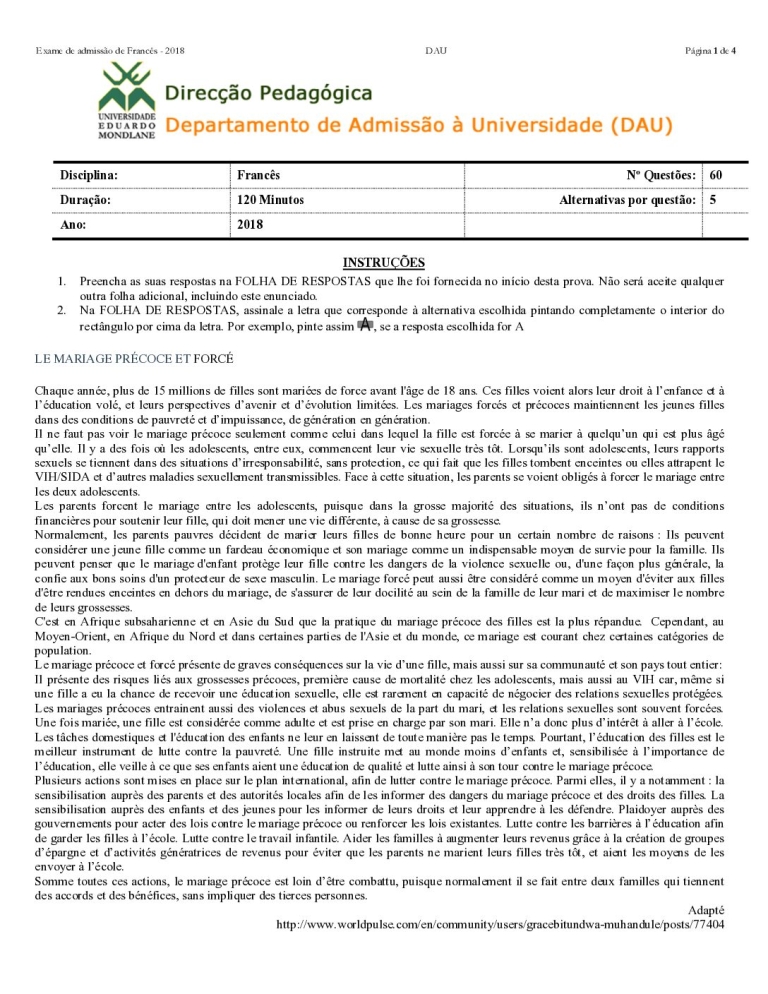 Francês UEM 2018 (Enunciado)