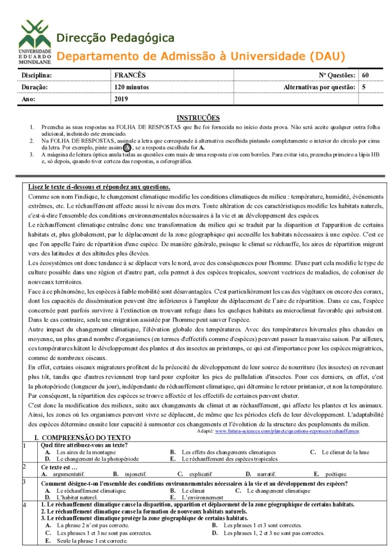 Francês UEM 2019 (Enunciado)