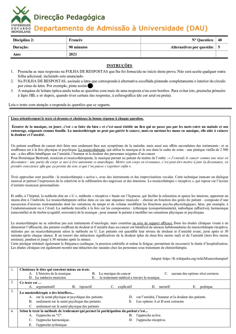 Francês UEM 2021 (Enunciado)
