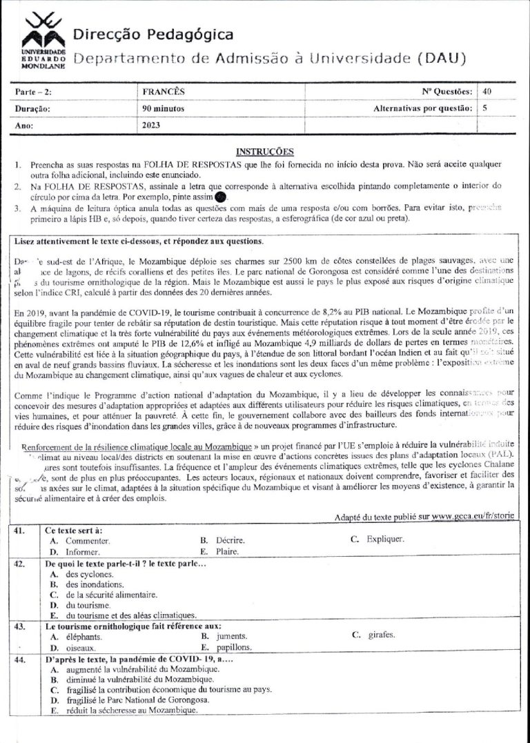 Francês UEM 2023 (Enunciado)