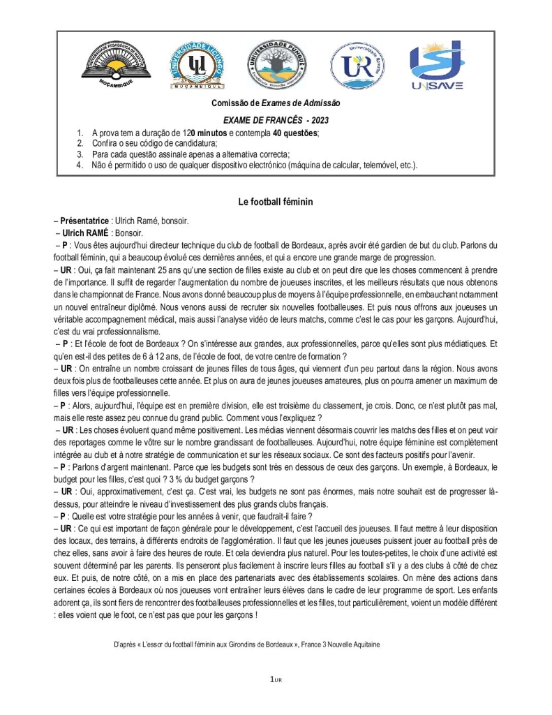 Capa de Francês UP 2023 (Enunciado)