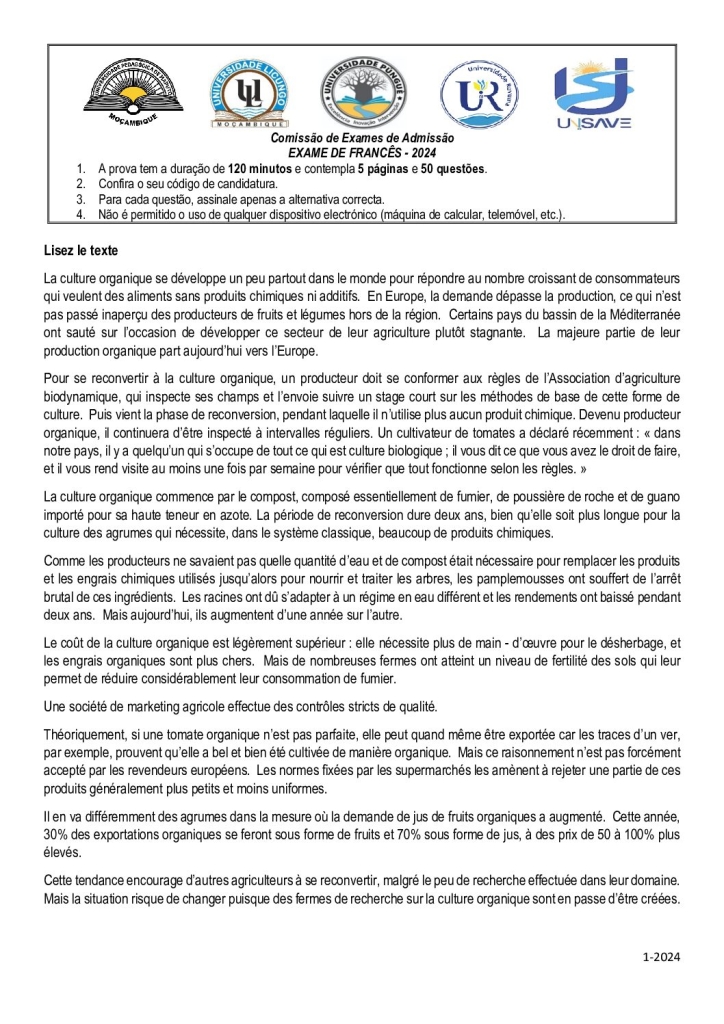 Capa de Francês UP 2024 (Enunciado)