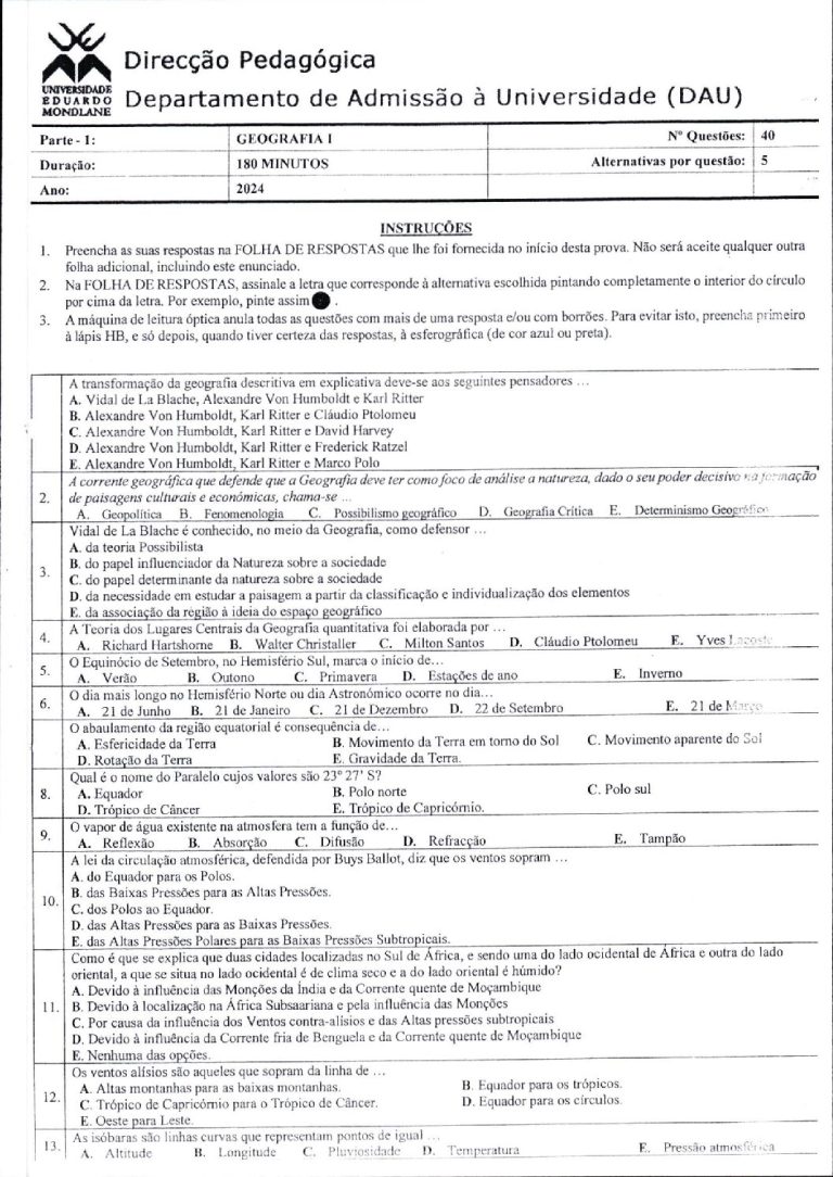 Geografia 1 UEM 2024 (Enunciado)