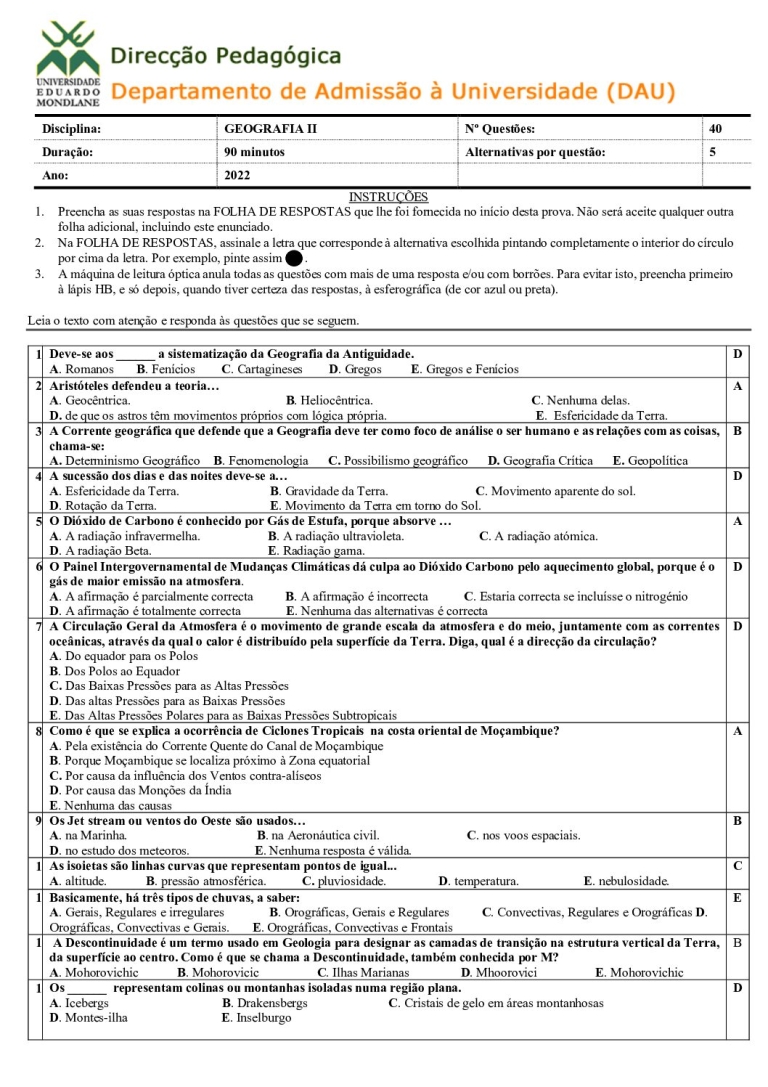 Geografia 2 UEM 2022 (Enunciado)