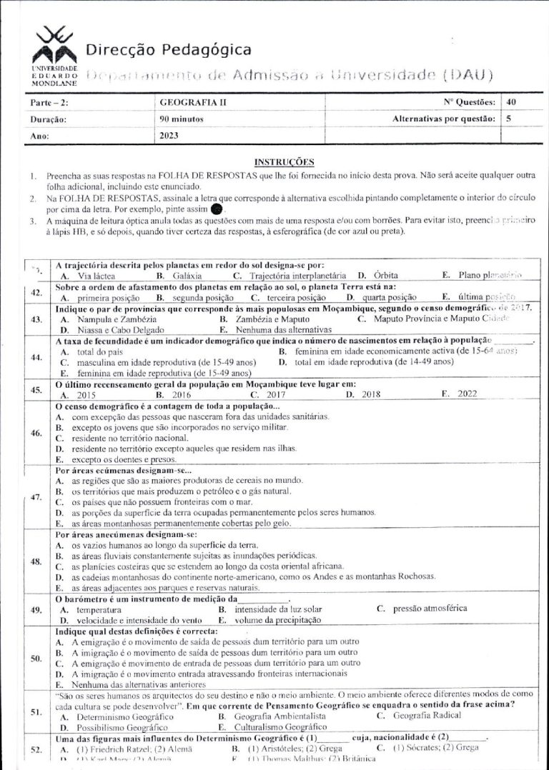 Geografia 2 UEM 2023 (Enunciado)