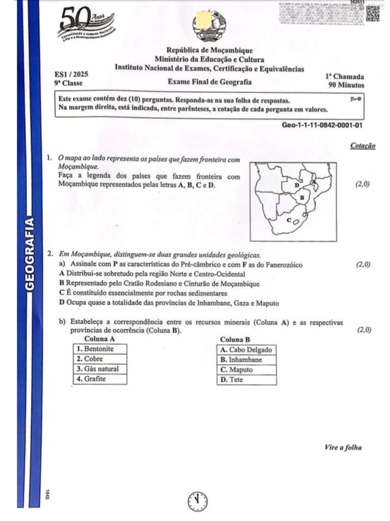 Geografia 9ª Classe 2025 – 1ª Chamada