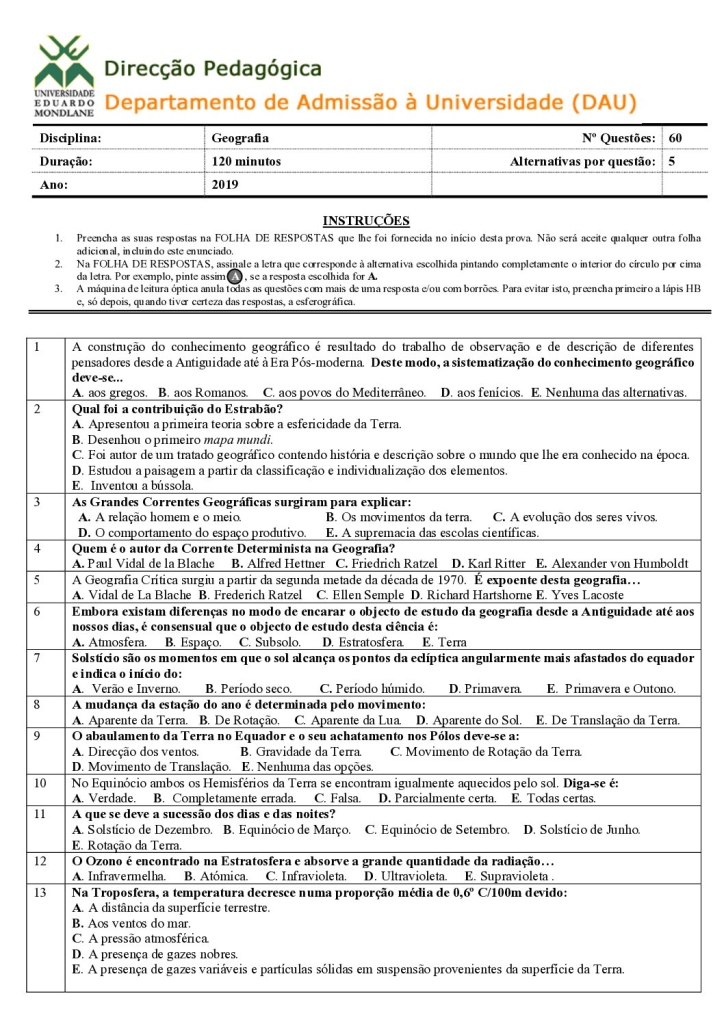 Capa de Geografia UEM 2019 (Enunciado)