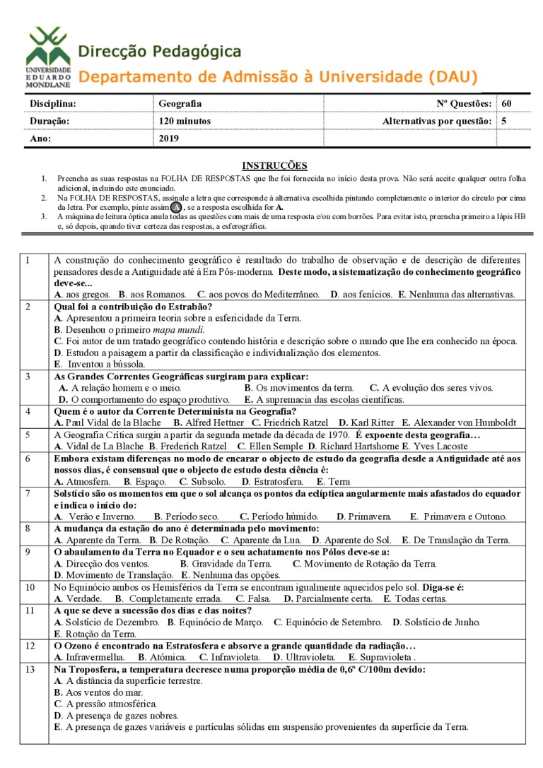 Geografia UEM 2019 (Enunciado)