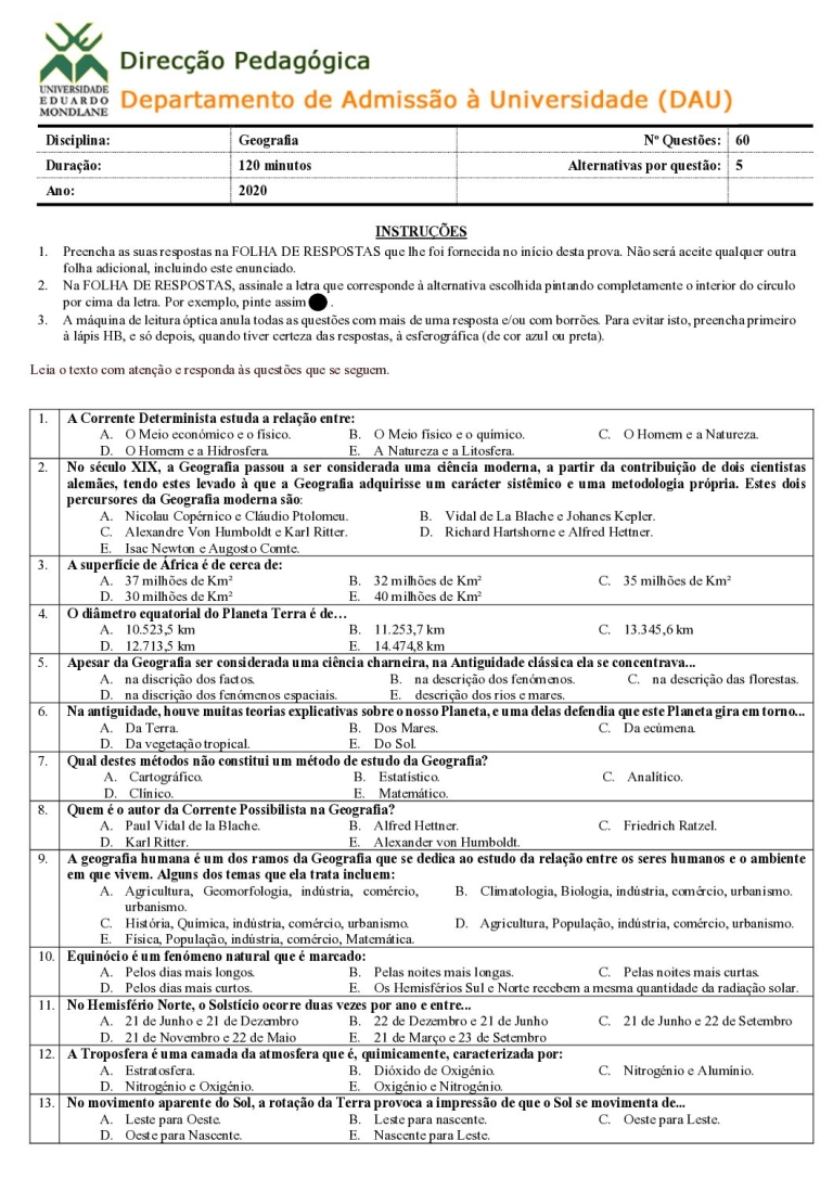 Geografia UEM 2020 (Enunciado)