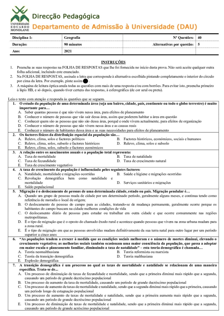 Capa de Geografia UEM 2021 (Enunciado)