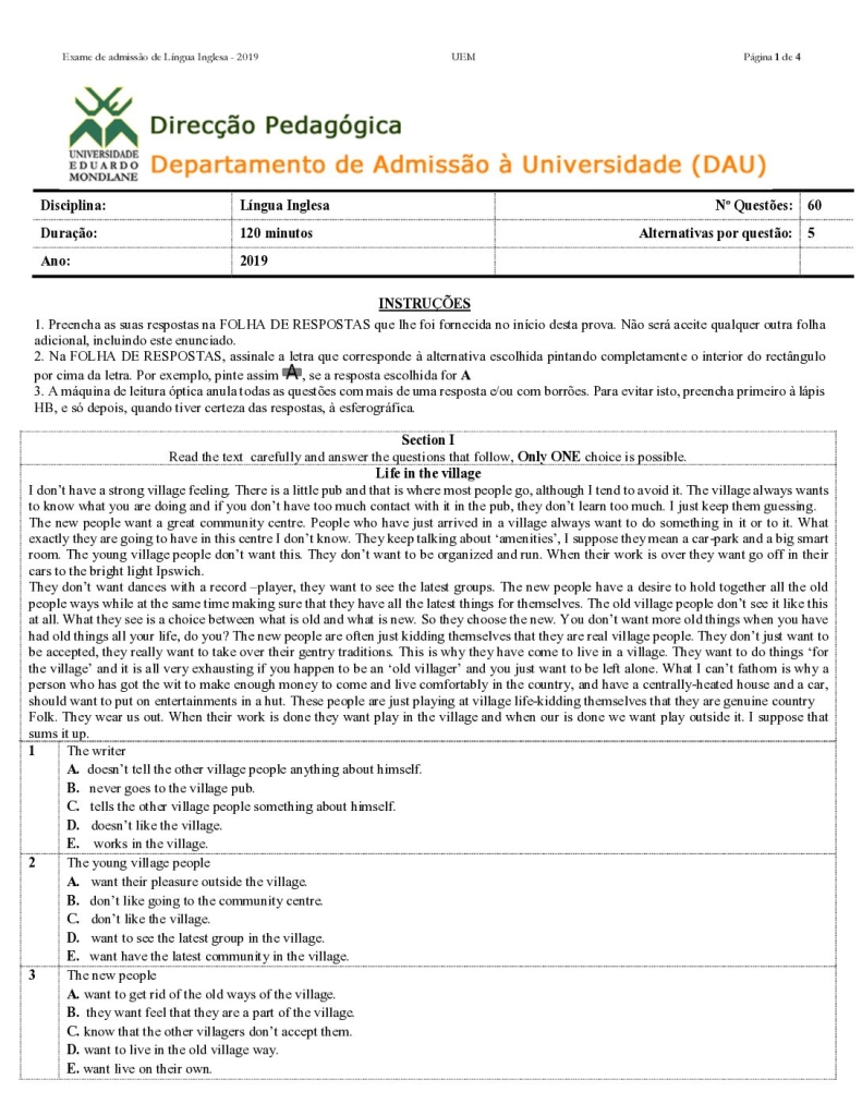 Capa de Inglês UEM 2019 (Enunciado)