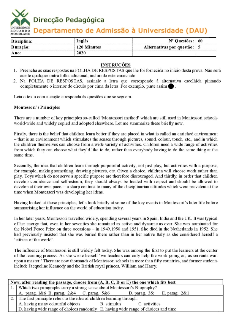 Inglês UEM 2020 (Enunciado)