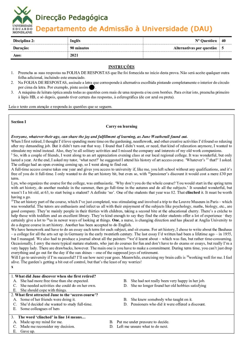 Inglês UEM 2021 (Enunciado)