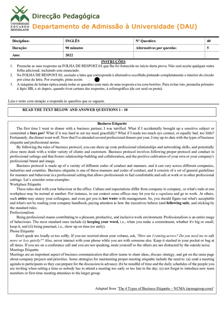 Capa de Inglês UEM 2022 (Enunciado)