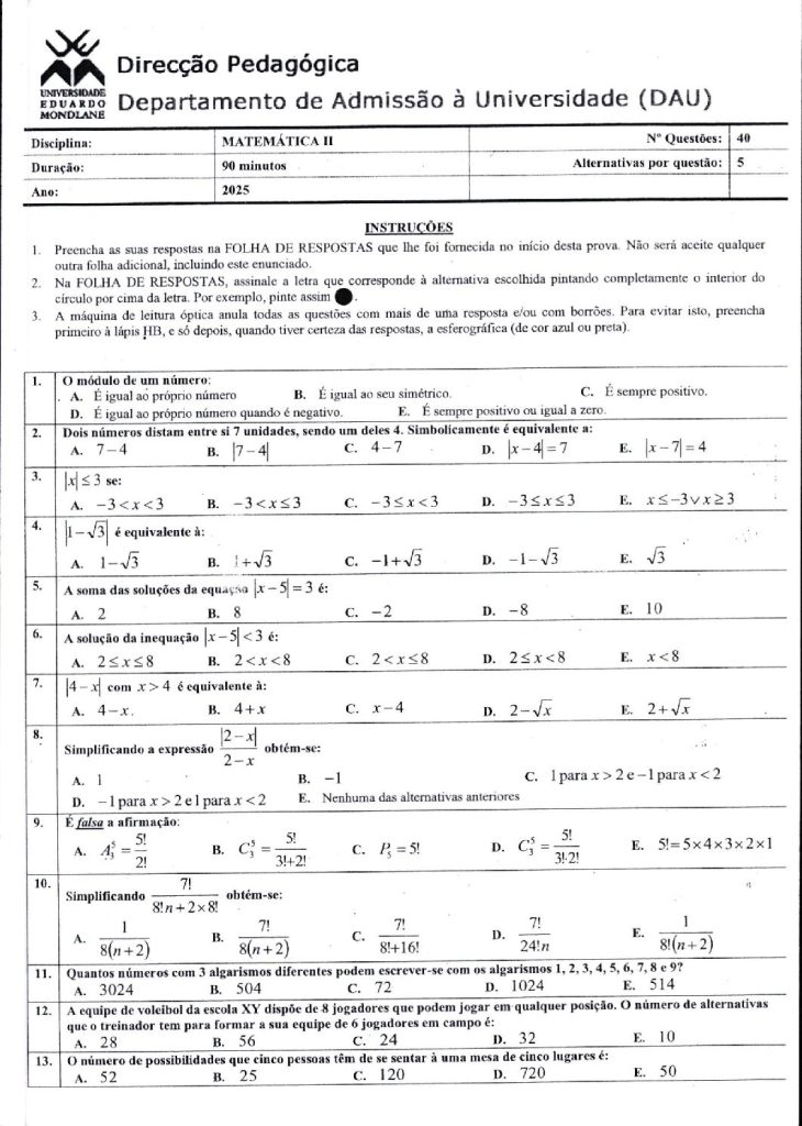 Capa de Matemática 2 UEM 2025 (Enunciado e Resolução)